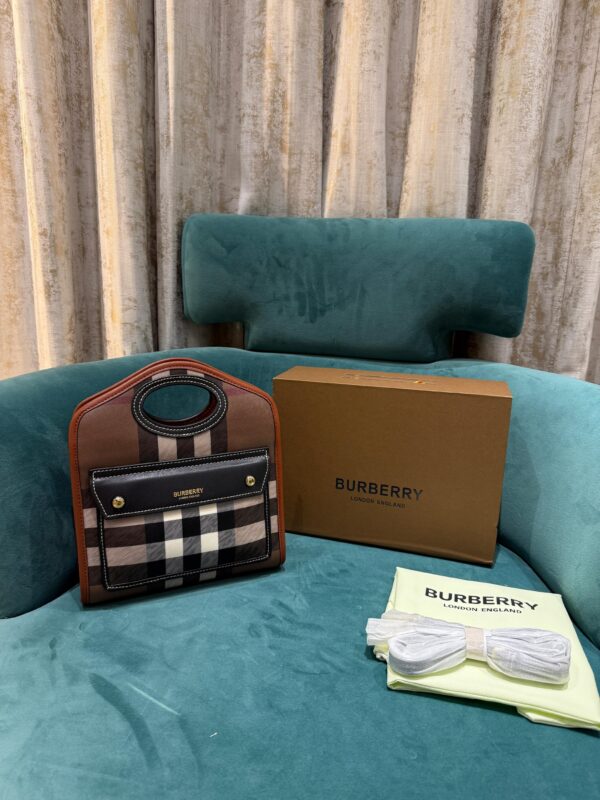 Burberry Mini Checkered Leather Tote Bag With Og Box Dust Bag