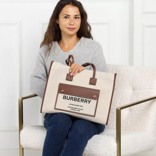 Burberry Freya Tote With Og Box Dust Bag Brown Canvas - Image 6